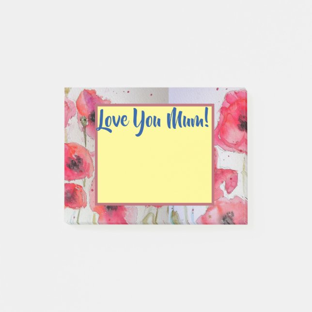 Red Poppy Love You Mom Post It Notes (Front)