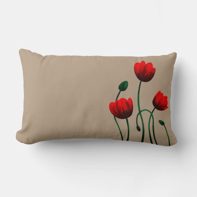 Red Poppy Lumbar Pillow (Front)