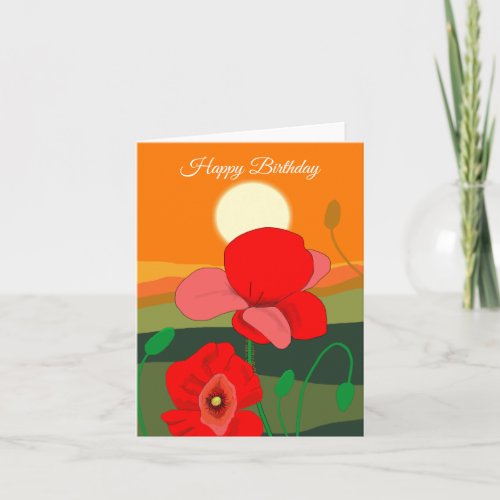 Red Poppy Meadow at Sunset Botanical Personalized  Card