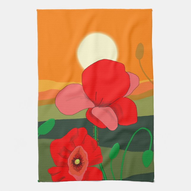 Red Poppy Meadow at Sunset   Kitchen Towel (Vertical)