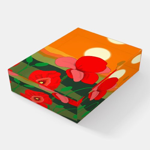 Red Poppy Meadow at Sunset poster Paperweight