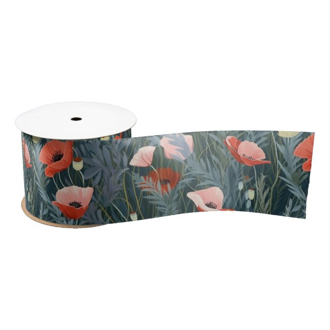 Red Poppy Meadow Satin Ribbon (Spool)