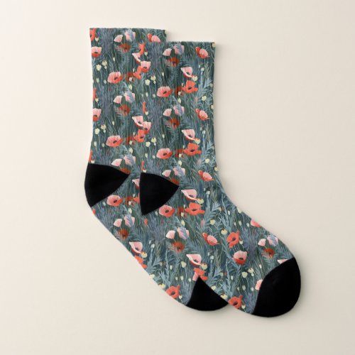 Red Poppy Meadow Socks
