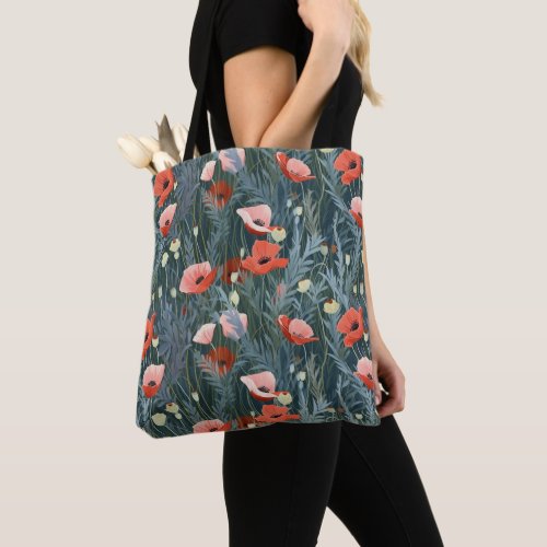 Red Poppy Meadow Tote Bag