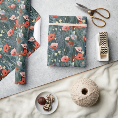 Red Poppy Meadow Wrapping Paper