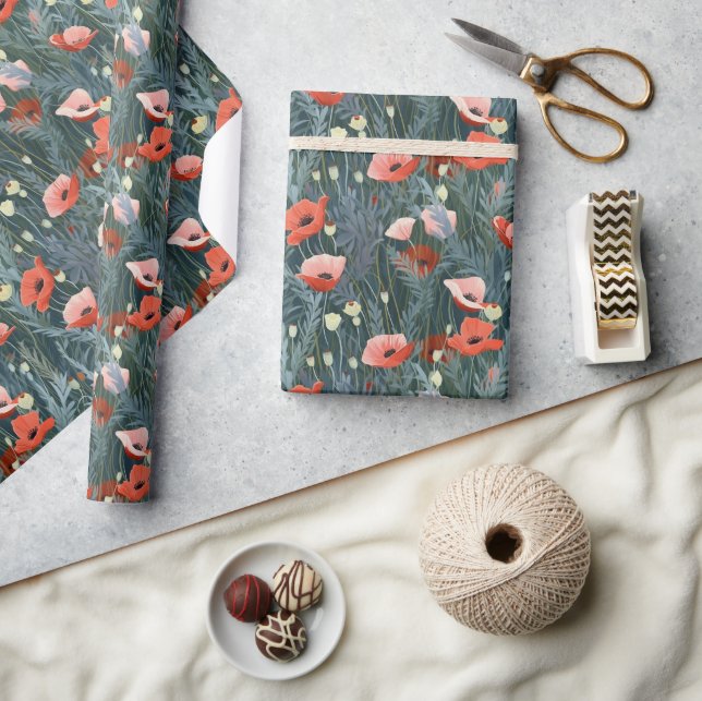 Red Poppy Meadow Wrapping Paper (Crafts)