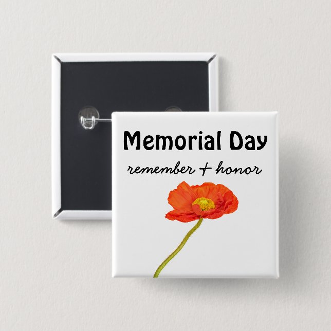Red Poppy Memorial Day  Button (Front & Back)
