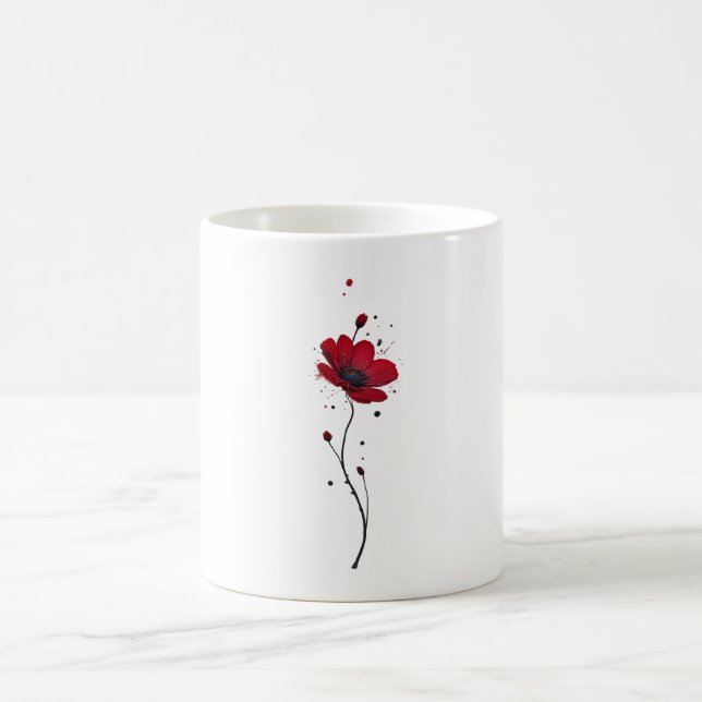Red poppy. Minimalism. Stylish, watercolor illustr Coffee Mug (Center)