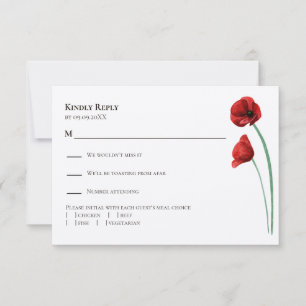 Red Poppy Modern Wedding Invitation, RSVP Card