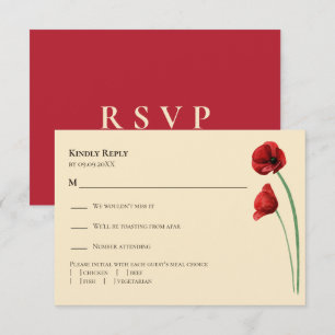 Red Poppy Modern Wedding Invitation, RSVP Card