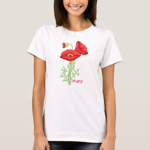 Red Poppy Monogram Initial Customized T_Shirt
