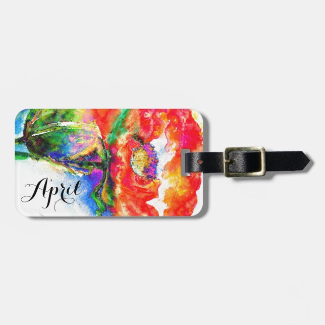 Red Poppy Monogram Luggage Tag (Front Horizontal)