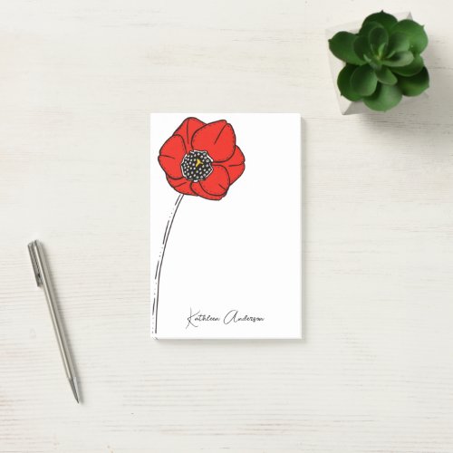 Red Poppy Monogram Name Post_it Notes