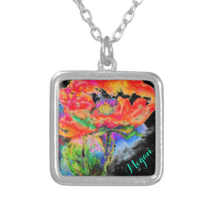 Red Poppy - Monogram Silver Plated Necklace