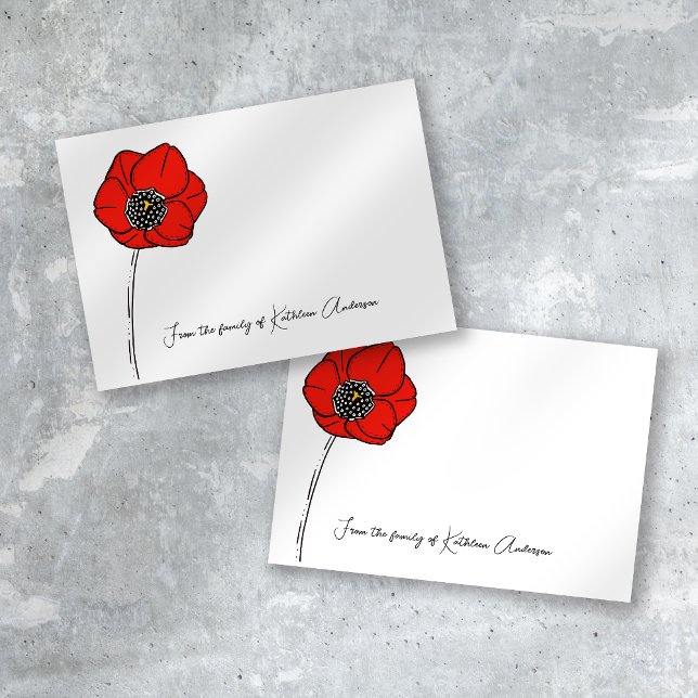 Red Poppy Name Memorial  Note Card (Creator Uploaded)