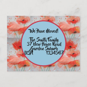 Red Poppy New Address Postcard, We Are Moving Postcard