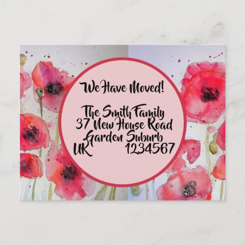 Red Poppy New Address Postcard We Are Moving Postcard