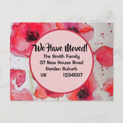 Red Poppy New Address Postcard We Are Moving Postcard