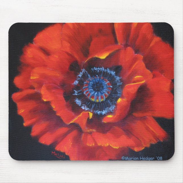 Red Poppy on black Mouse Mat (Front)