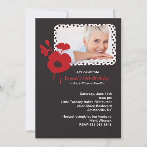 Red Poppy on Black Photo Invitation