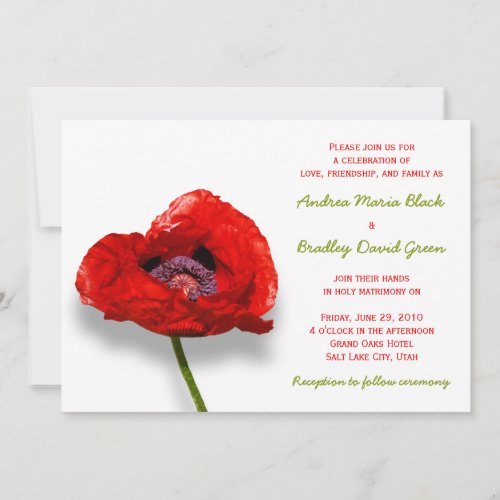 Red Poppy on White Wedding Invitation