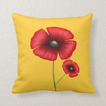 Red Poppy On Yellow Throw Pillow