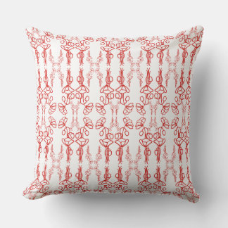 Red Poppy Outlines on White Background Pattern Throw Pillow