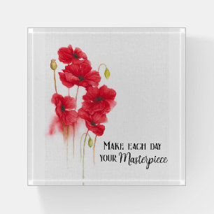 Red Poppy Painting with Quote Paperweight