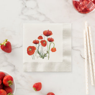 RED POPPY Parade Floral Napkins