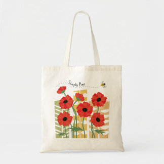 Red Poppy Patch with Bee Tote Bag