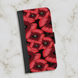 Red Poppy Pattern Black Floral Wallet Phone Case For Samsung Galaxy S5