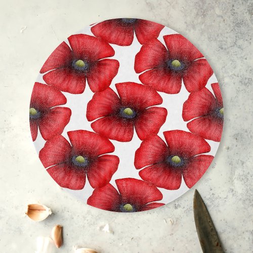 Red Poppy Pattern Decorative Glass Cutting Board