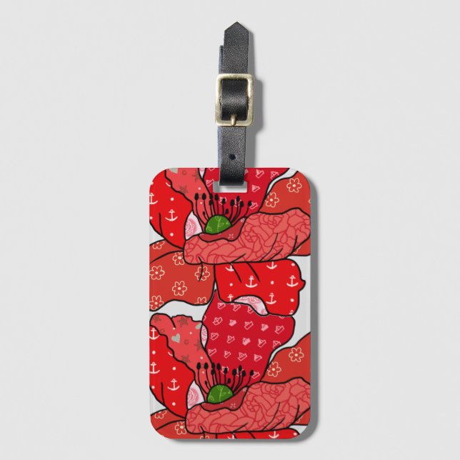 Red Poppy Pattern Luggage Tag (Front Vertical)