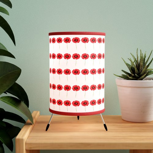 Red Poppy Pattern Modern Floral White Tripod Lamp