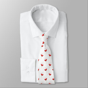 Red Poppy Pattern Neck Tie
