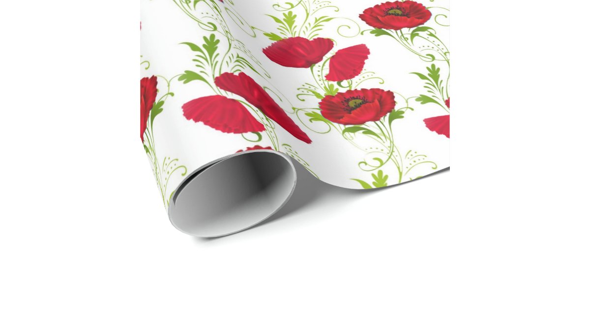 Red poppy wrapping paper, Zazzle