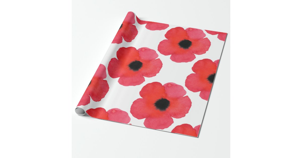 Red Poppy Pattern Wrapping Paper | Zazzle