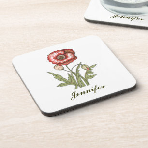 Red Poppy Personalizable Beverage Coaster