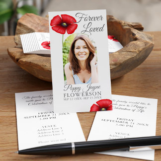 Red Poppy Photo Remembrance Funeral Card