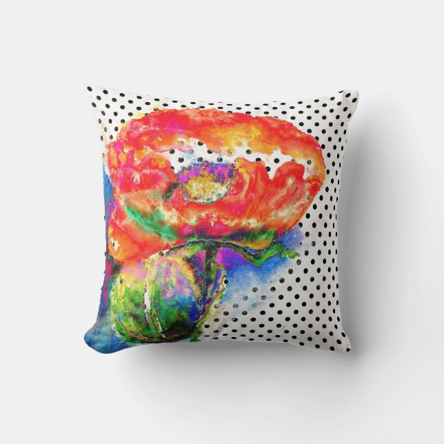 Red Poppy  polka-dots Throw Pillow (Front)