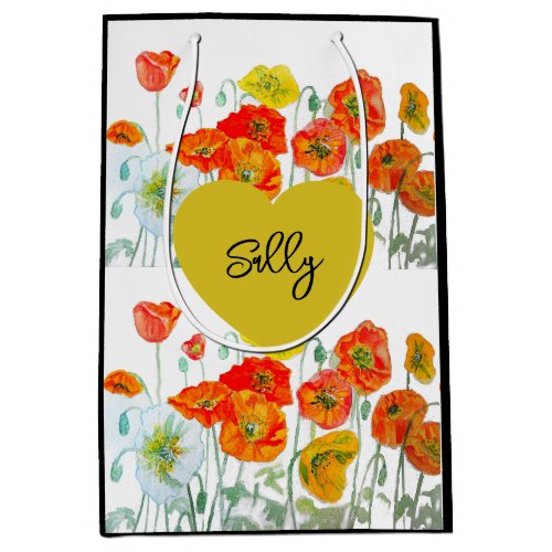 Red Poppy Poppies Art Watercolor Woman's Name Medium Gift Bag
