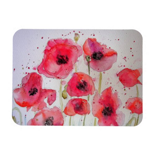 Red Poppy Poppies art Watercolour Birthday Magnet