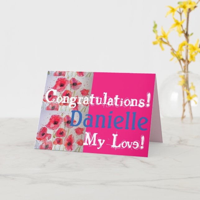 Red Poppy poppies Congratulations Ladies Name Card (Yellow Flower)