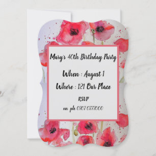 Red Poppy Poppies Floral 40th Birthday Invitation