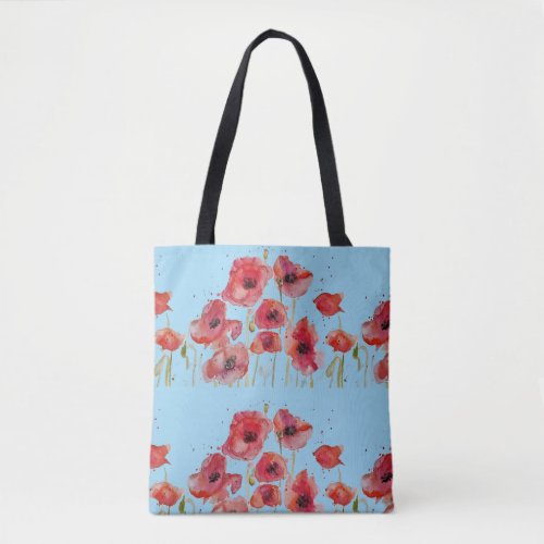 Red Poppy Poppies floral Flower Light Blue Bag