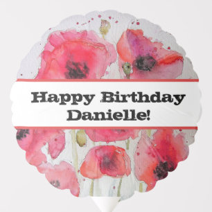 Red Poppy Poppies floral Watercolor Birthday Balloon
