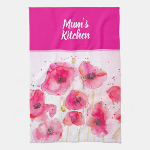 Red Poppy Poppies Flower Floral Watercolor Kitchen Towel
