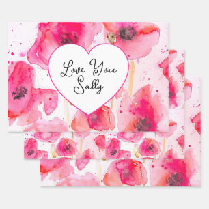 Red Poppy Poppies Flower Floral Watercolor Wife Wrapping Paper Sheets