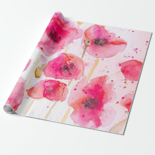 Red Poppy Poppies Flower Floral Watercolor Wrapping Paper
