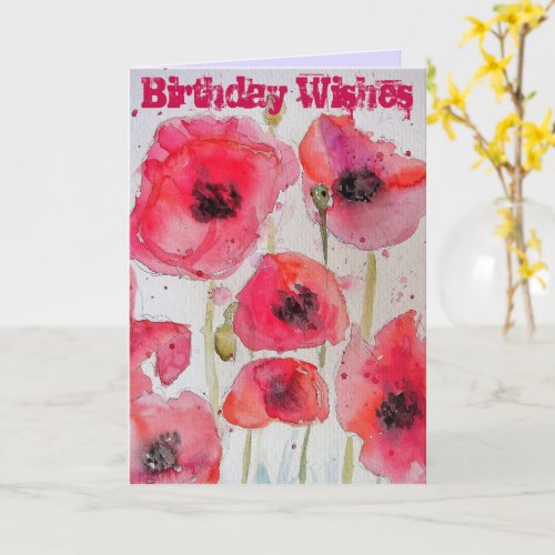 Red Poppy Poppies Flower Watercolor Art Card